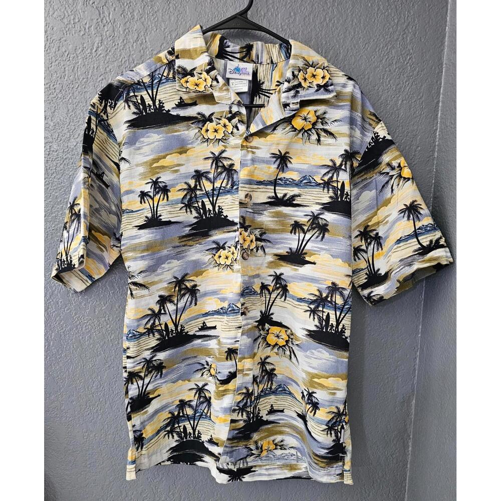 Men's Disneyland Resort Button Up Shirt Mickey Mouse & Goofy Hawaiian Size Small
